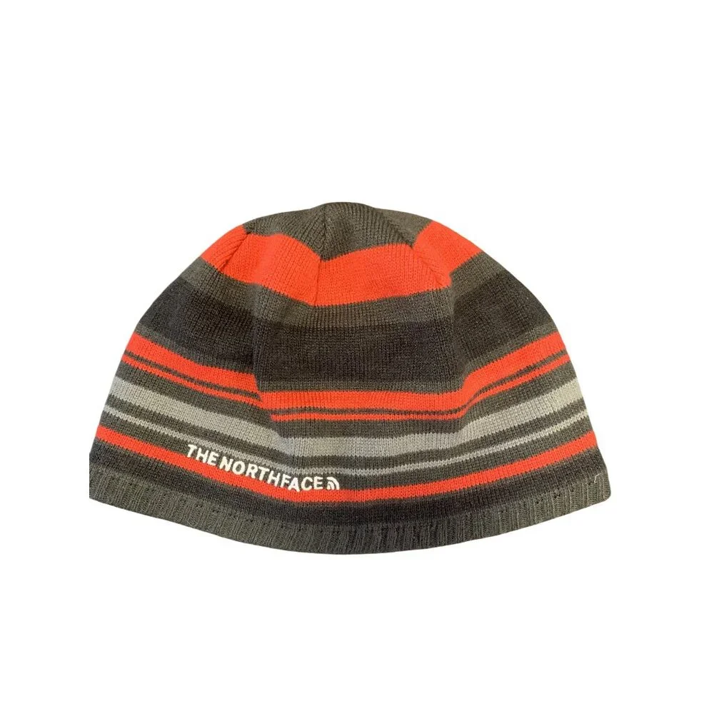 The North Face Boys Striped Knit Beanie Grunge Gorpcore Y2K‎ Fleece OS